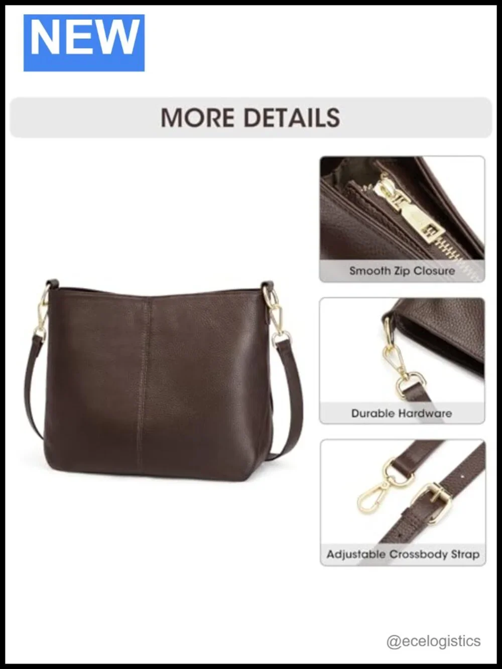 Genuine Leather Hobo Crossbody Bag with 2 Straps, Multi-Pocket Satchel
